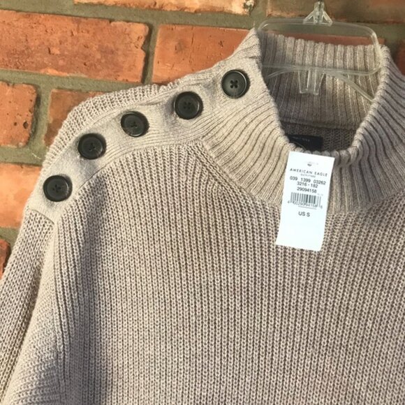 American Eagle NEW AE Sweater Dress Cowl Button Ribbed Mock Neck Wool Cotton S - Picture 3 of 14